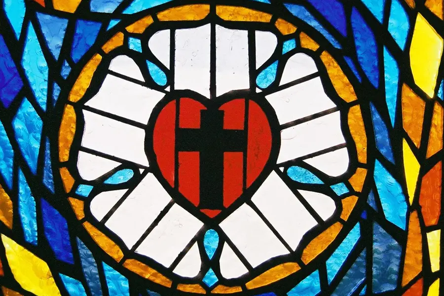 stained glass picture of luther's rose