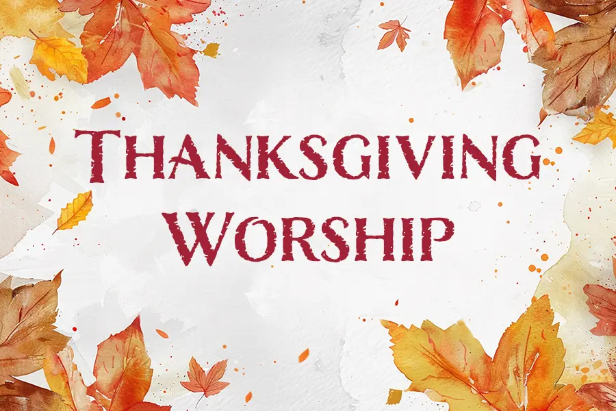 thanksgiving worship with fall leaves watercolor background