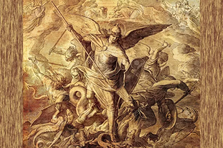 image of St. Michael and angels in battle