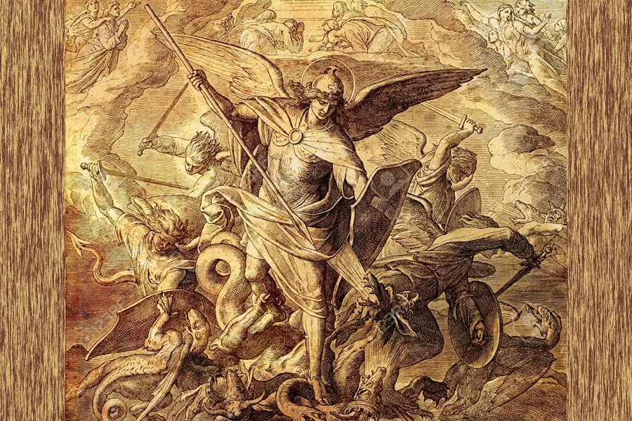 image of St. Michael and angels in battle